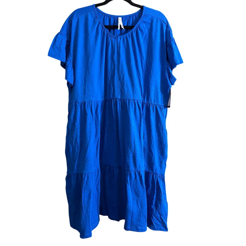 Seven7 Women's Plus Size Tiered Dress Princess Blue Short Sleeve Size 1X New